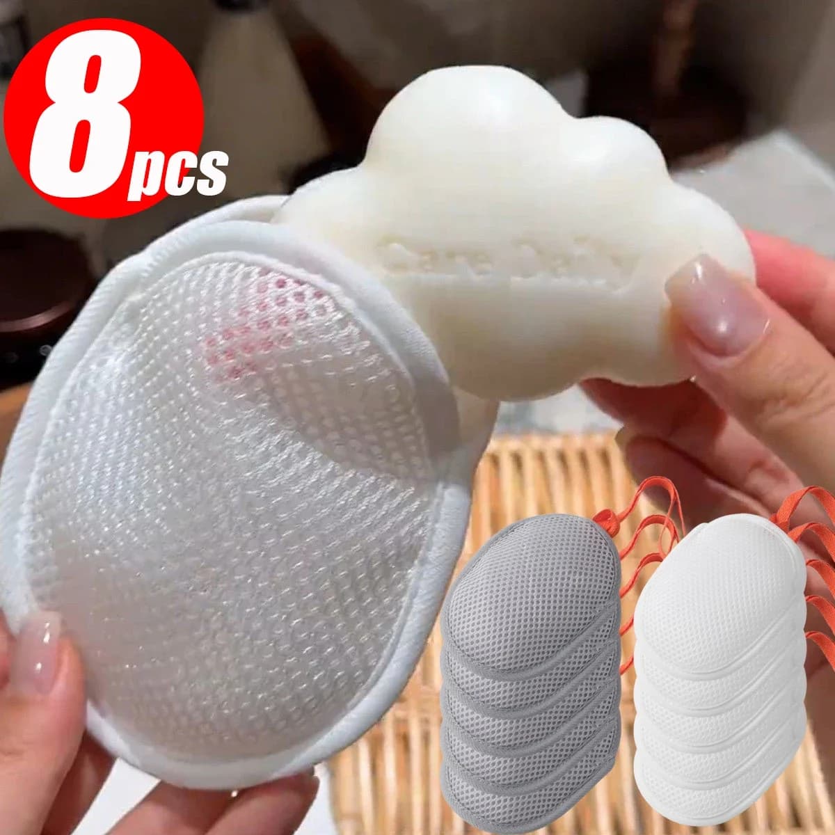 1 à 8 pièces Nouveau sac à savon moussant en filet, pochette de massage exfoliante, générateur de bulles pour le bain, outil de nettoyage