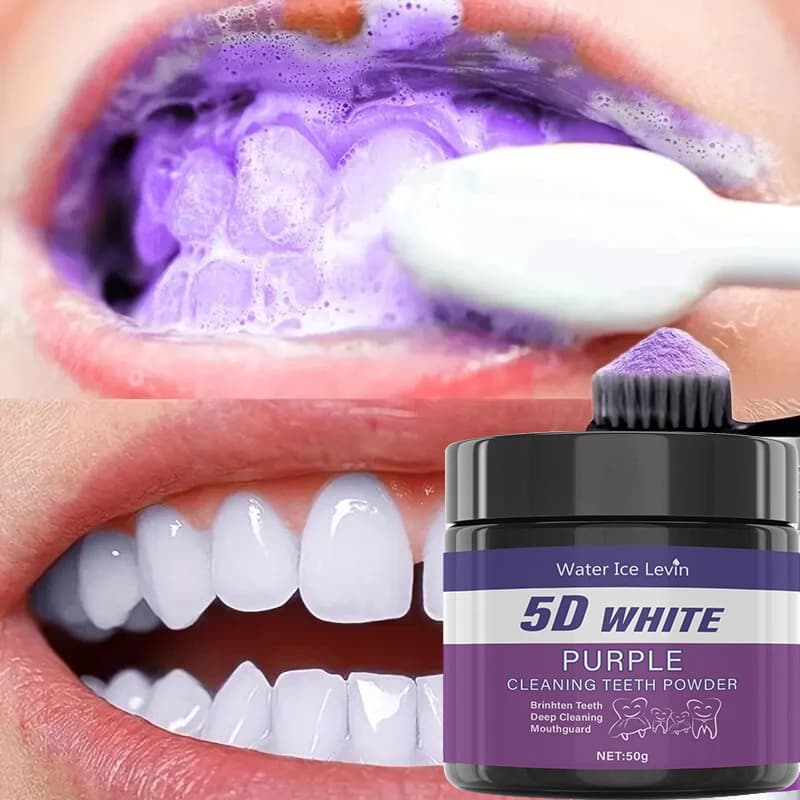 Poudre nettoyante pour les dents violette - Sans sulfate, nettoyage en profondeur et polissage, blanchit les dents en 5 jours, portable pour une utilisation quotidienne et en voyage