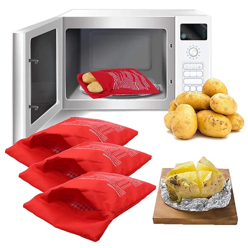 Sac de pommes de terre au micro-ondes réutilisable Express sac de cuiseur de pommes de terre au four pommes de terre parfaites 4 minutes pochette de cuisson rouge