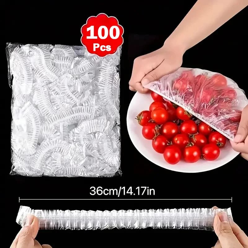 Couverture alimentaire jetable, 100 pièces, couverture intestinale Saran, sac en plastique de conservation de la fraîcheur de qualité alimentaire, accessoires de rangement de cuisine